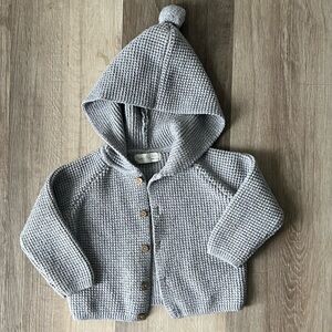 Rylee + Cru Gray Knit Cardigan Sweater with Pom Pom size 12-18M